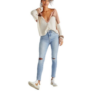 Free People We the Free Raw Hem High Rise Jegging Skinny Jeans Sierra Blue NEW!